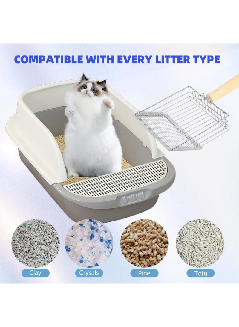 مغرفة فضلات معدنية بمقبض خشبي، مغرفة عميقة لجمع الفضلات وفلتر سريع، مجرفة فضلات للقطط لتنظيف صندوق الفضلات، مغرفة معدنية متينة للقطط الصغيرة (فضي) - Image 5